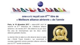 oneworld-6eme-titre-meilleure-alliance-2017